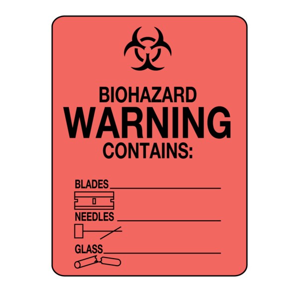 Nevs Label, Biohazard Contains: Blades/Needles/Glass label 3" x 2-1/4" LW-0005 - main